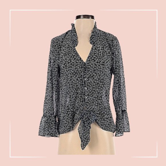 Waverly Grey Sheer 3/4 Sleeve Blouse | Floral, Lightweight, Business Casual - Picture 1 of 3